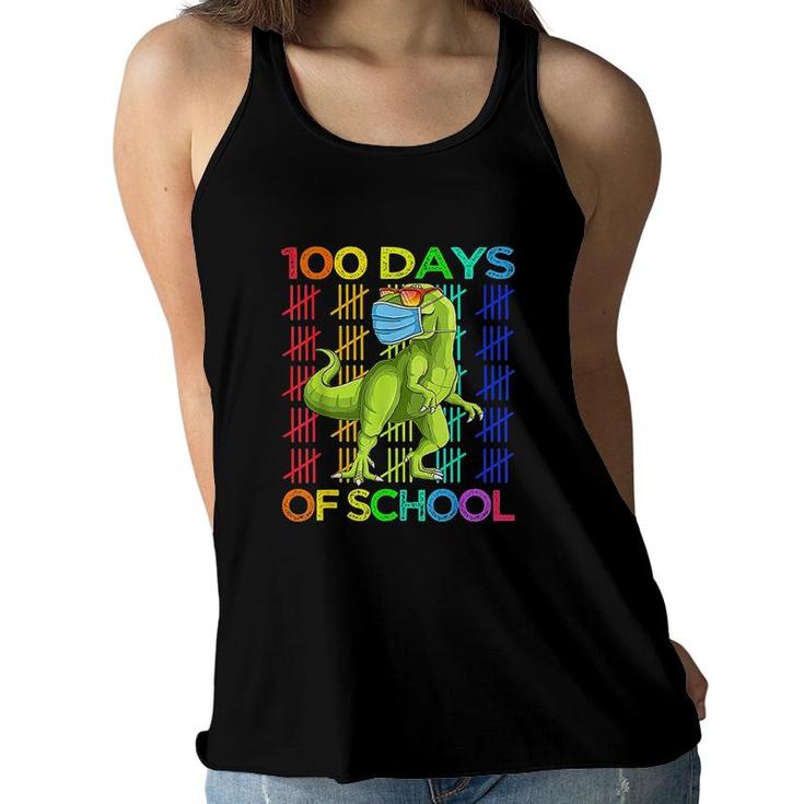 100 Days Of School Dinosaur Trex Wearing Smarter Kids  Women Flowy Tank