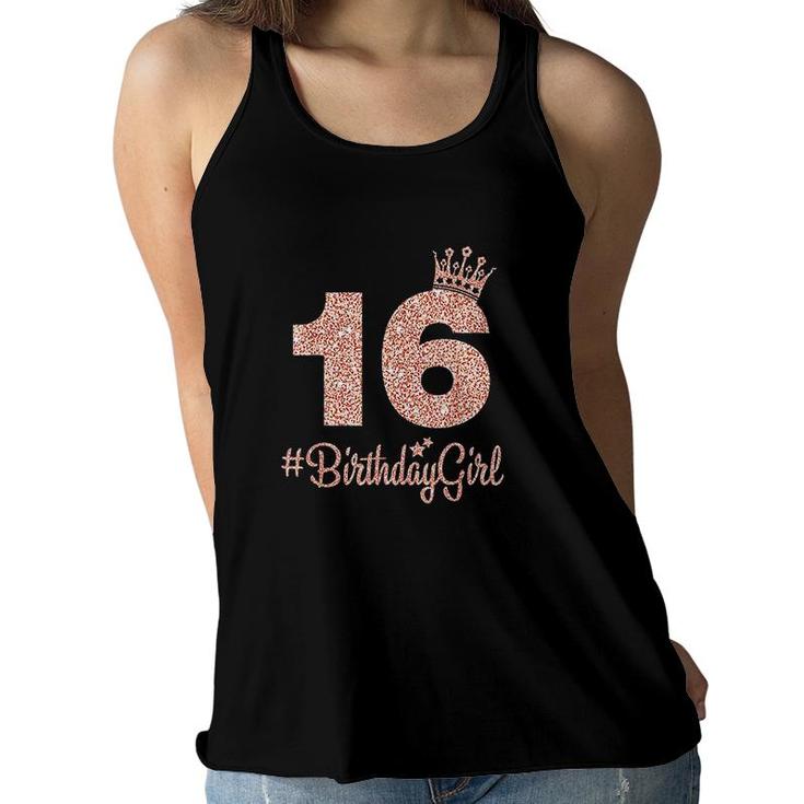 16 Birthday Girl Sweet Sixteen 16th Pink Crown For Girls  Women Flowy Tank