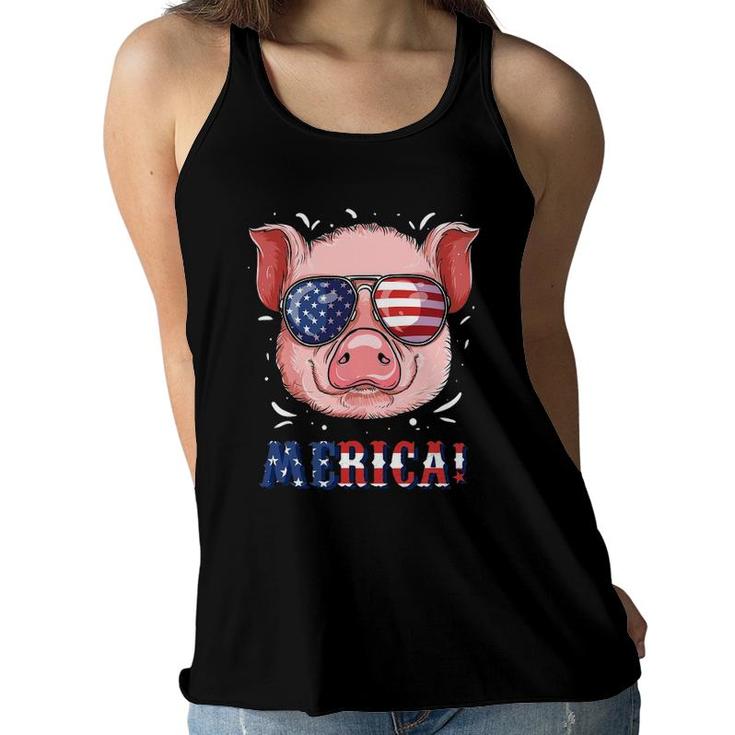 4Th Of July Patriot Pig  Gifts Men Women Kids Usa Flag Women Flowy Tank