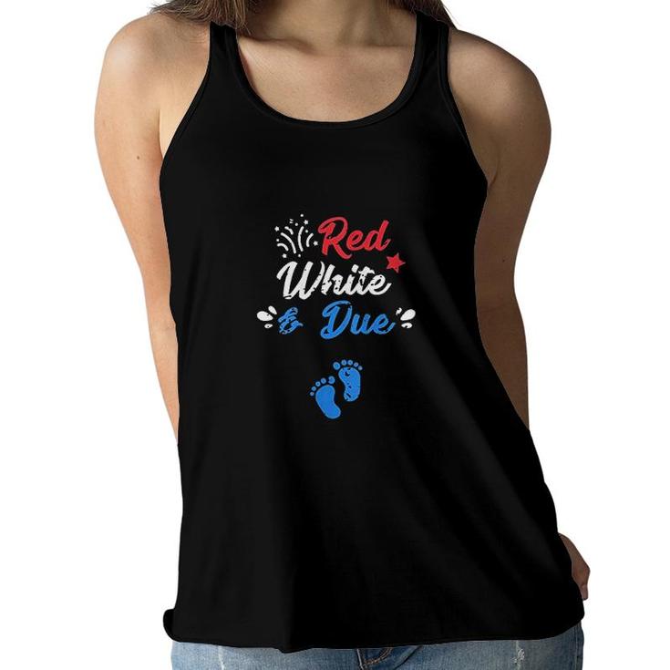 4th Of July Pregnancy Announcement Red White And Due Red And Blue Women Flowy Tank