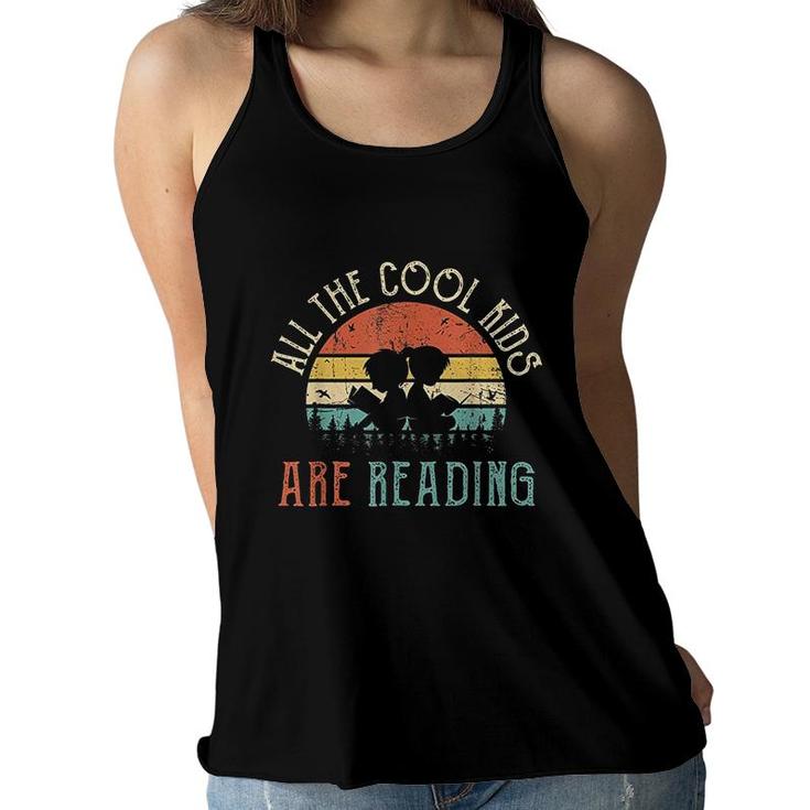 All The Cool Kids Are Reading Book Vintage Reto Sunset  Women Flowy Tank