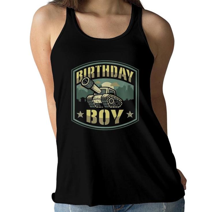 Birthday Boy Army Tank Party Women Flowy Tank
