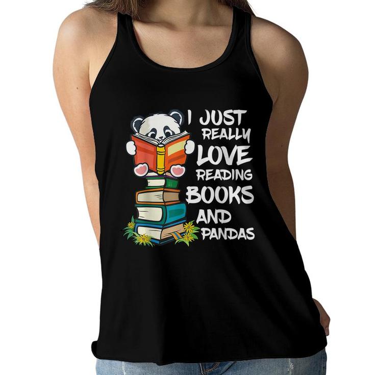 Book Lover  Kids Panda Lover Book Reading  Women Flowy Tank