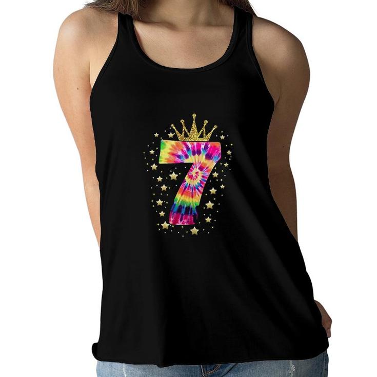 Colorful Tie Dye Number 7 Year Old Girls Boy 7th Birthday  Women Flowy Tank