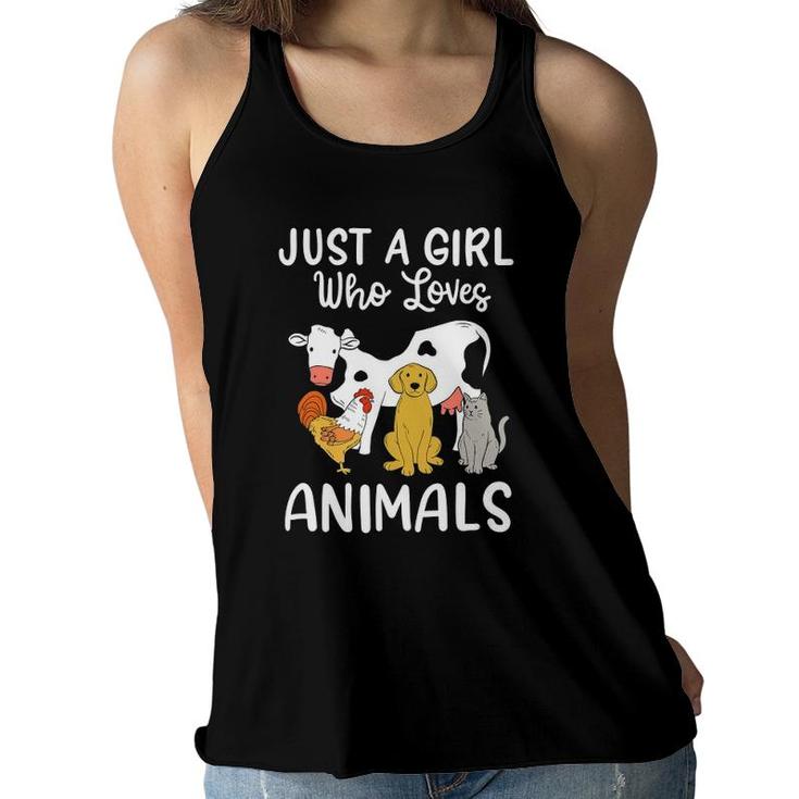 Cow Dog Chicken Cat Just A Girl Who Loves Animals Women Flowy Tank