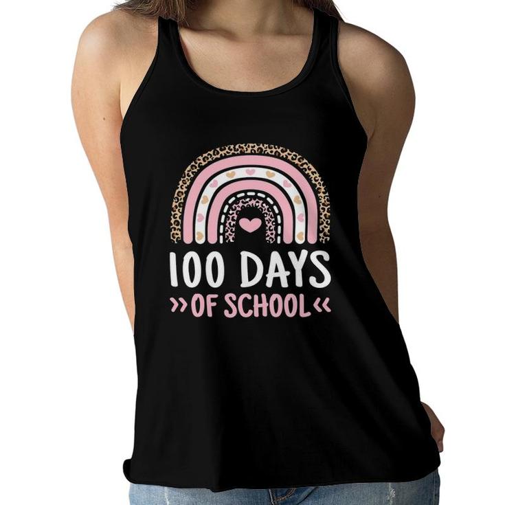 Cute 100Th Day Of School 100 Days Leopard Rainbow Boys Girls Women Flowy Tank