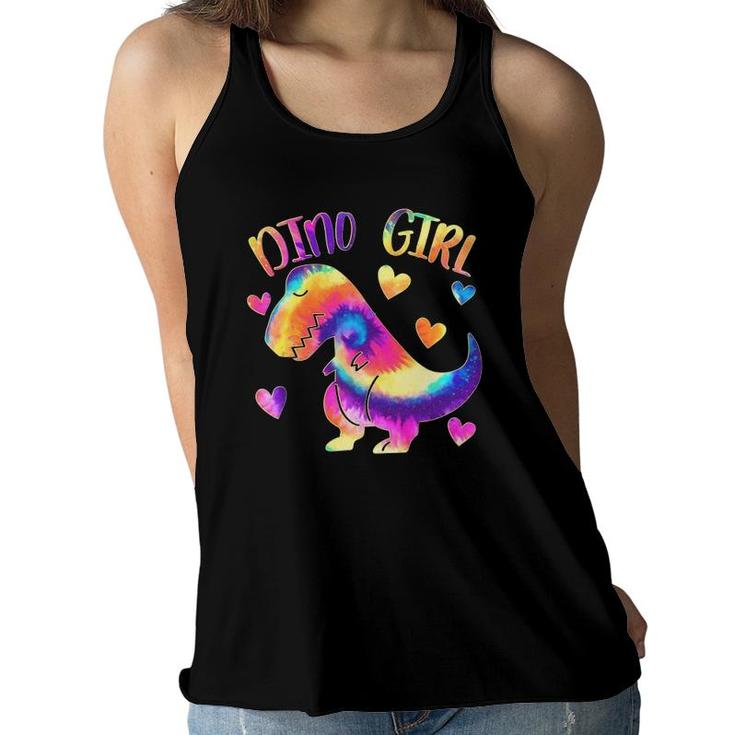 Dino Girl Dinosaur Lover Tie Dye Cute Teen Girls Gifts Women Flowy Tank