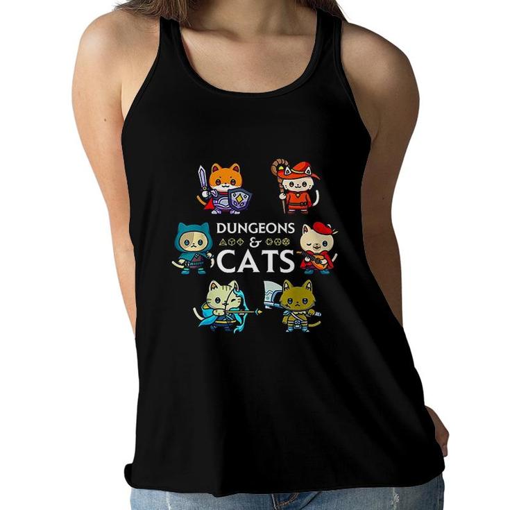 Dungeons And Cats RPG D20 Dice Nerdy Fantasy Gamer Cat Gift  Women Flowy Tank