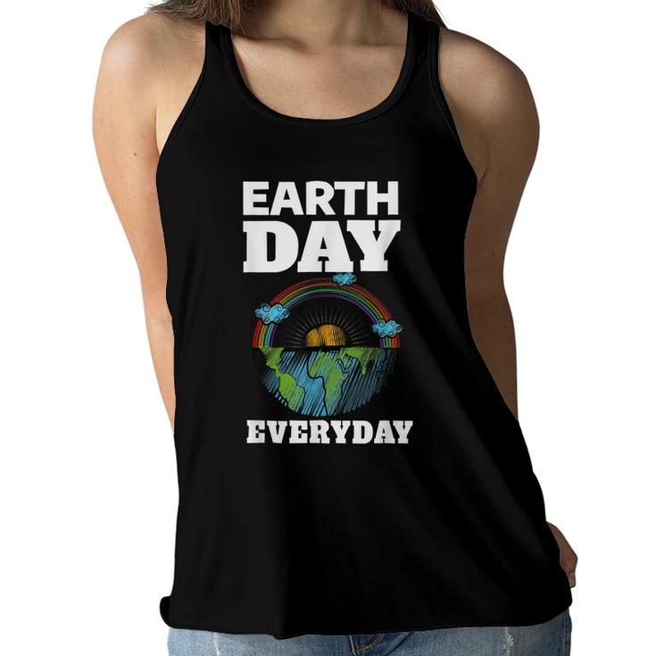 Earth Day Everyday Rainbow Teacher Retro Kids Cute Earth Day  Women Flowy Tank