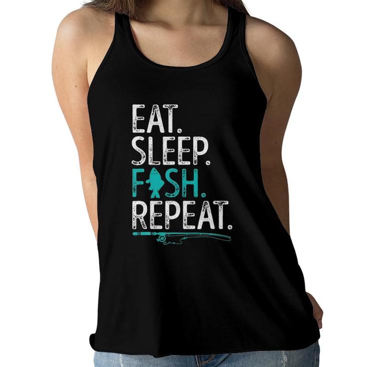 Eat Sleep Fish Repeat Men Women Kids Fishing Boys Women Flowy Tank