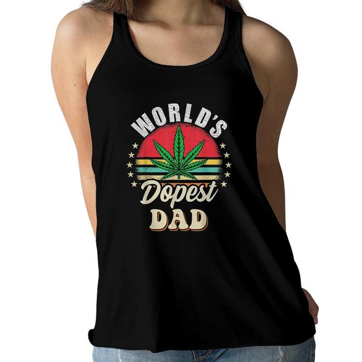 Funny Fathers Day Star Weed Dad Vintage Worlds Dopest Dad  Women Flowy Tank