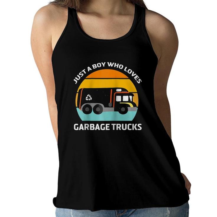 Funny Just A Boy Who Loves Garbage Trucks Kids Gargabe Truck  Women Flowy Tank