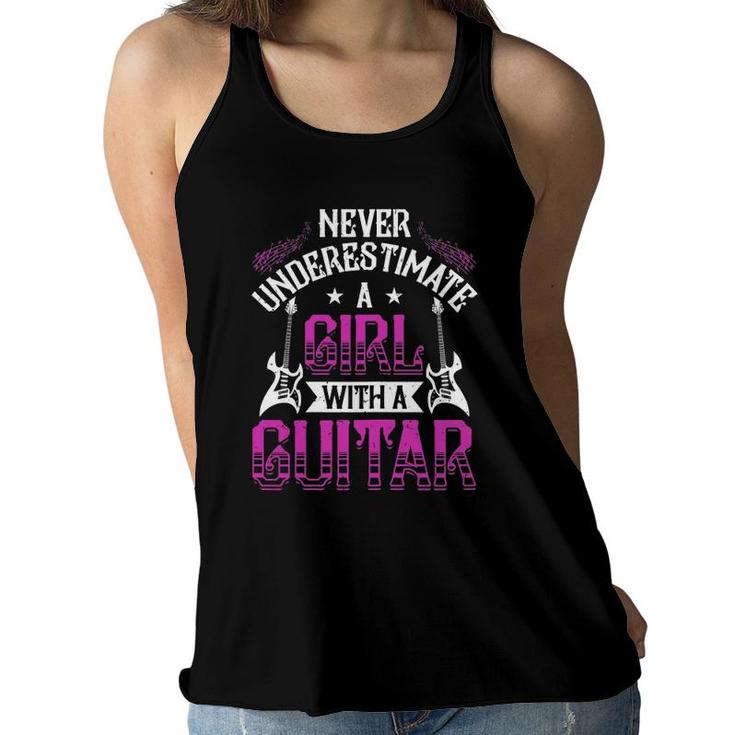 Funny Rock & Roll Band Life Girl With A Guitar Women Flowy Tank