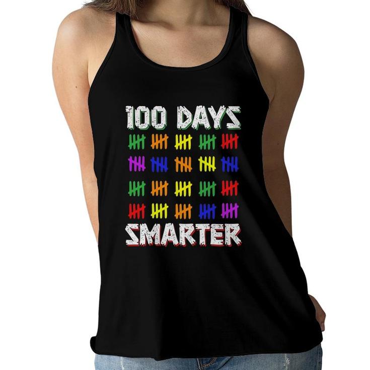 Funny Students Kids 100 Days Smarter 100 Days Of School Women Flowy Tank