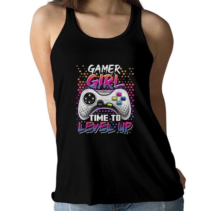 Gamer Girl Time To Level Up Video Game Birthday Gift Girls Level Up Birthday Women Flowy Tank