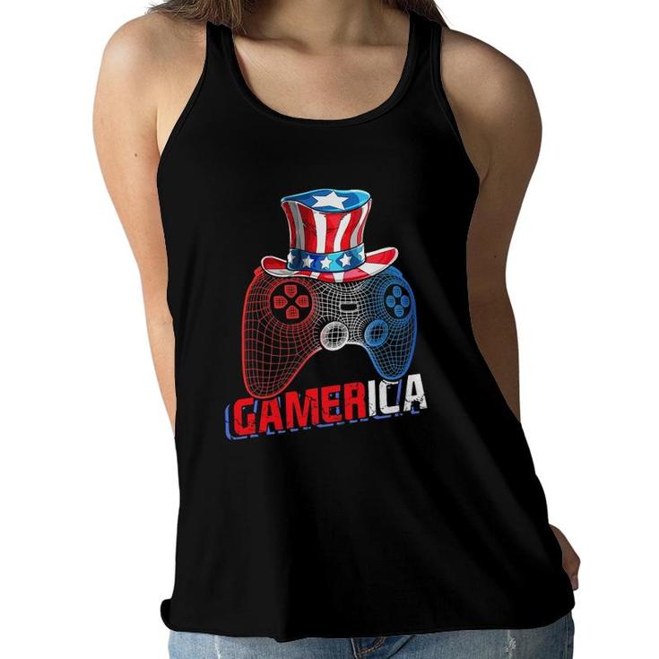 Gamerica 4Th Of July Video Game American Flag Uncle Sam Boys Women Flowy Tank
