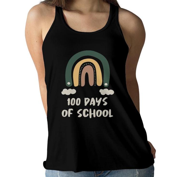 Happy 100 Days Of School Funny Rainbow Teacher Kids 100 Days Women Flowy Tank