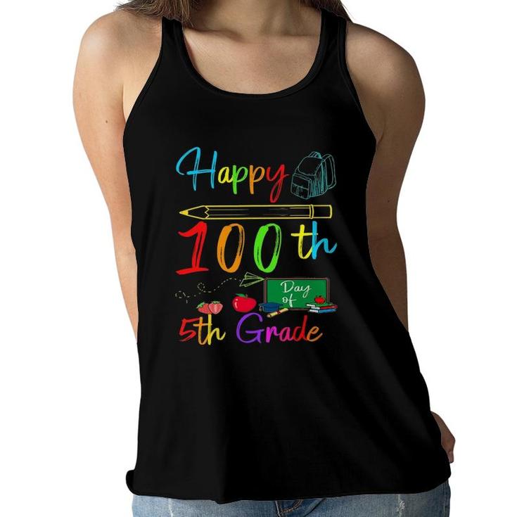 Happy 100Th Day Of 5Th Grade  Gifts Teacher Boys Kids Women Flowy Tank