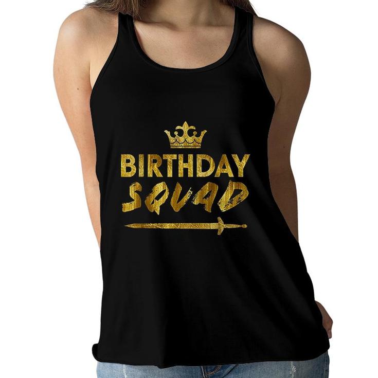 Happy Birthday Squad King Crown Sword Party Golden Cruise Women Flowy Tank