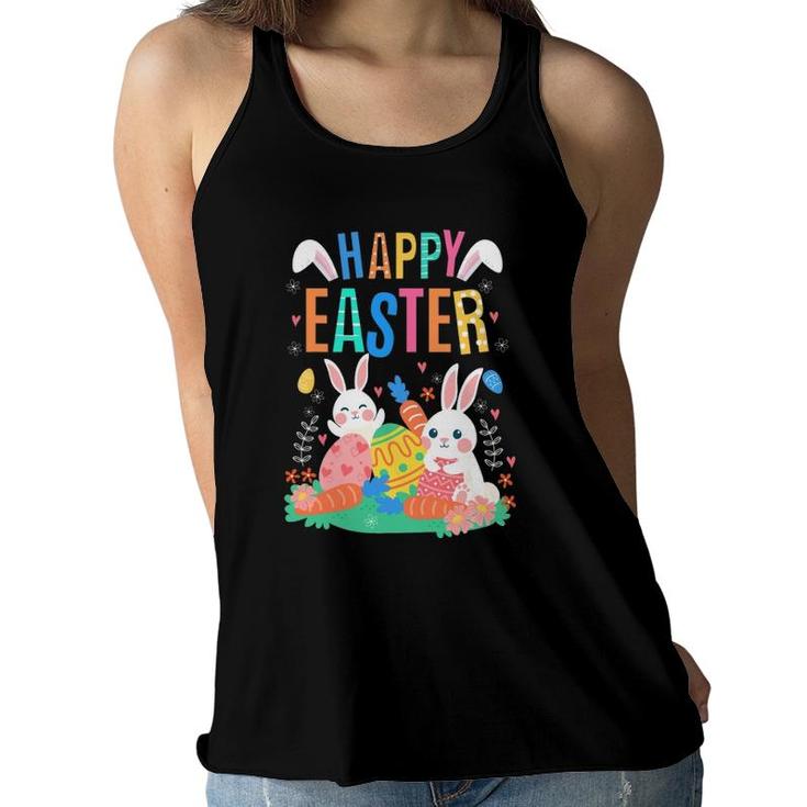 Happy Easter Day Cute Bunny With Eggs Easter Womens Girls Women Flowy Tank