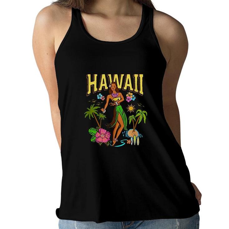 Hawaii Aloha Beach Tiki Retro Vintage Pinup Hula Girl  Women Flowy Tank