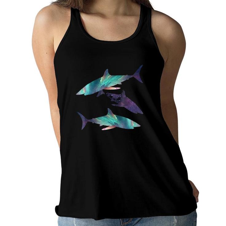 Hungry Colorful Space Sharks For Men, Women Or Kids Women Flowy Tank