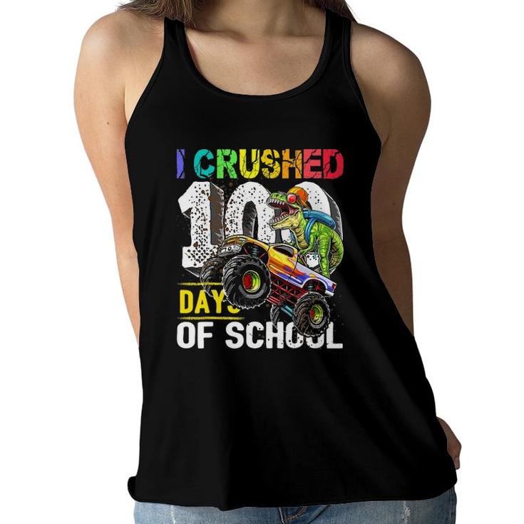 I Crushed 100 Days Of School Dinosaur Monster Truck Boys Women Flowy Tank