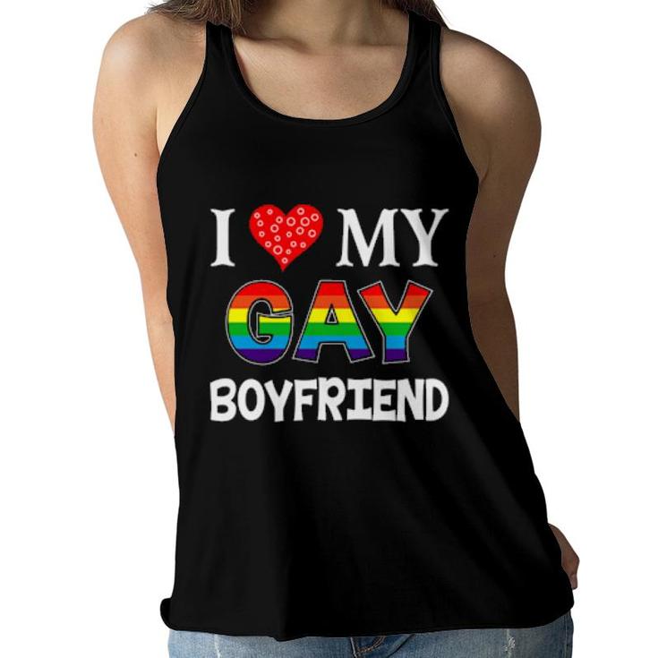 I Love My Gay Boyfriend Lgbt Lesbian Rainbow Proud Pride Sweat Women Flowy Tank