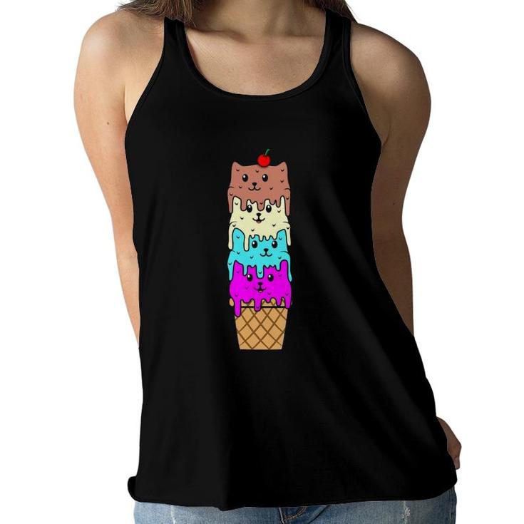 Ice Cream Cat Cone Funny Summer Boys Girls Graphic Women Flowy Tank