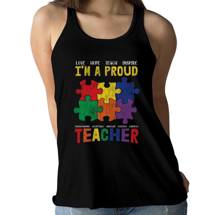 I'm A Proud Teacher Students Autistic Kids Autism Awareness Women Flowy Tank