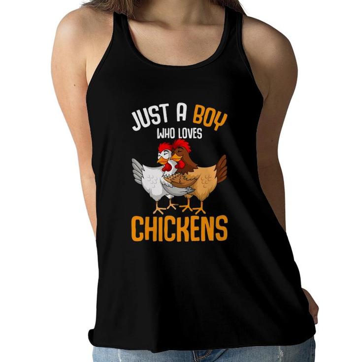 Just A Boy Who Loves Chickens Kids Boys  Women Flowy Tank
