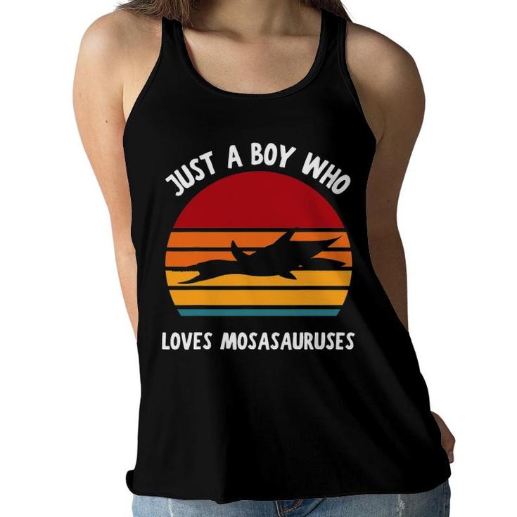 Just A Boy Who Loves Mosasaurus Dinosaur Kids Boy Toddler Women Flowy Tank