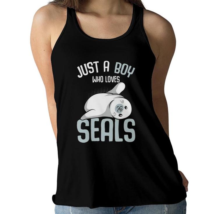 Just A Boy Who Loves Seals Sea Lion Boys Kids Women Flowy Tank