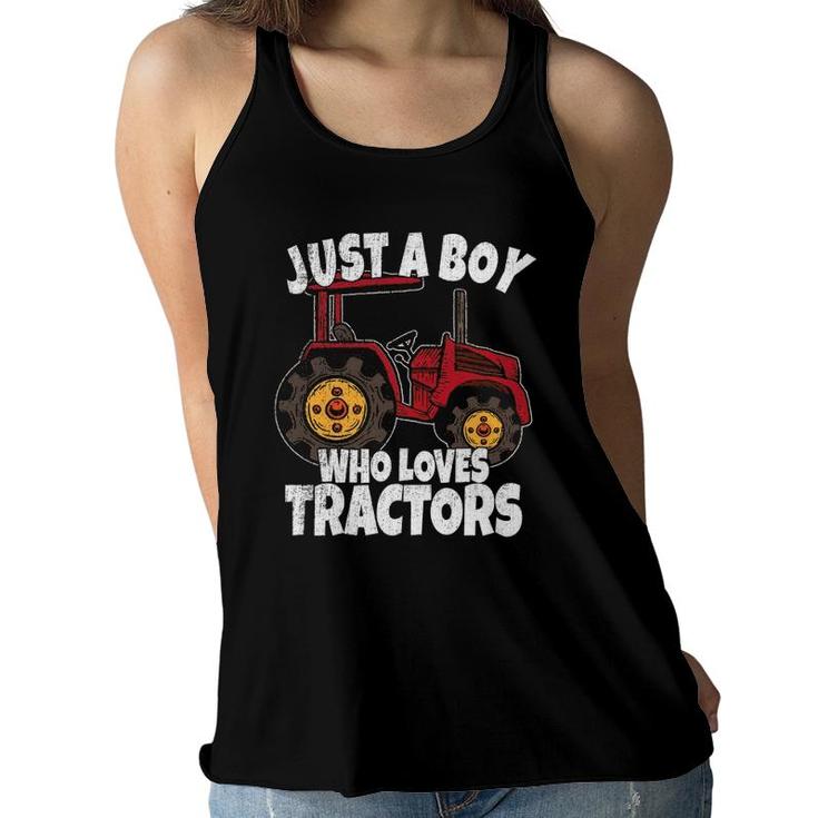 Just A Boy Who Loves Tractors Kids Boys Toddler Women Flowy Tank