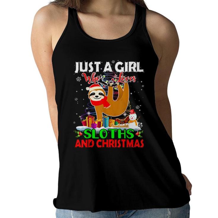 Just A Girl Who Love Sloths & Christmas Sloths Santa Light  Women Flowy Tank
