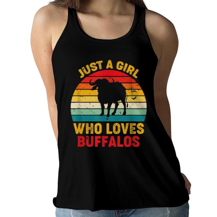Just A Girl Who Loves Buffalos Retro Sunset Buffalos  Women Flowy Tank