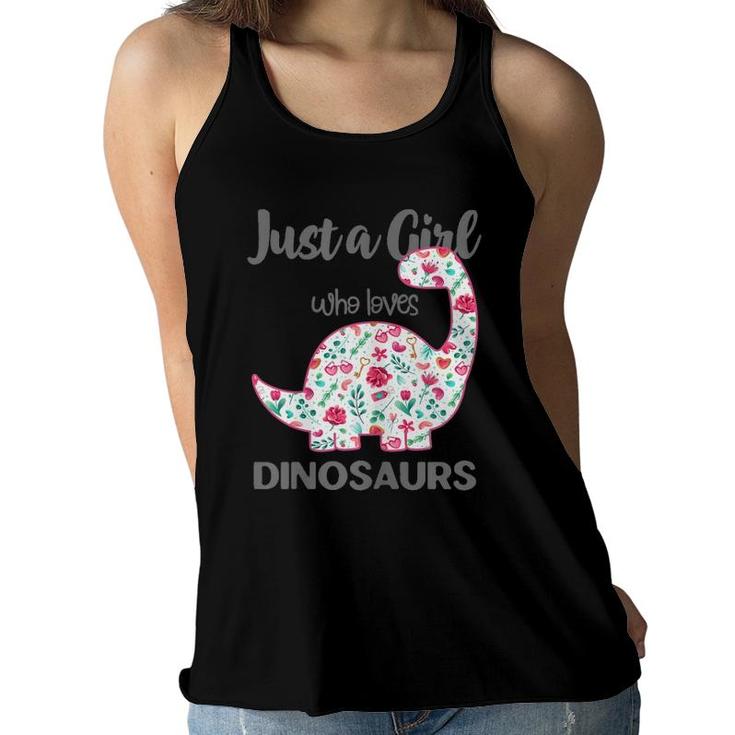 Just A Girl Who Loves Dinosaurs Floral Girls Teens Cute Gift Women Flowy Tank