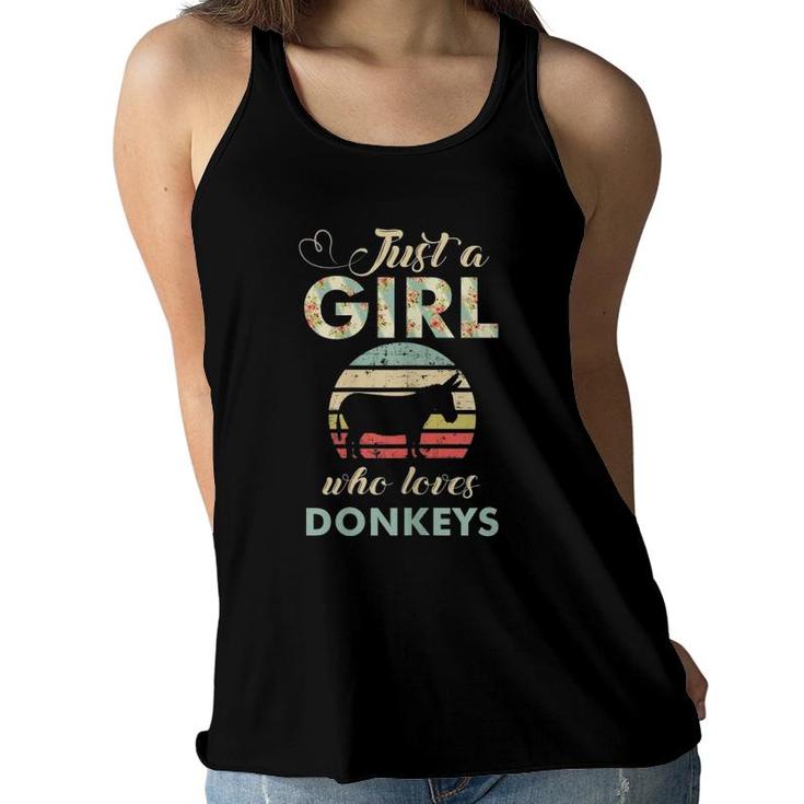 Just A Girl Who Loves Donkeys Retro Vintage Donkey Gift Women Flowy Tank
