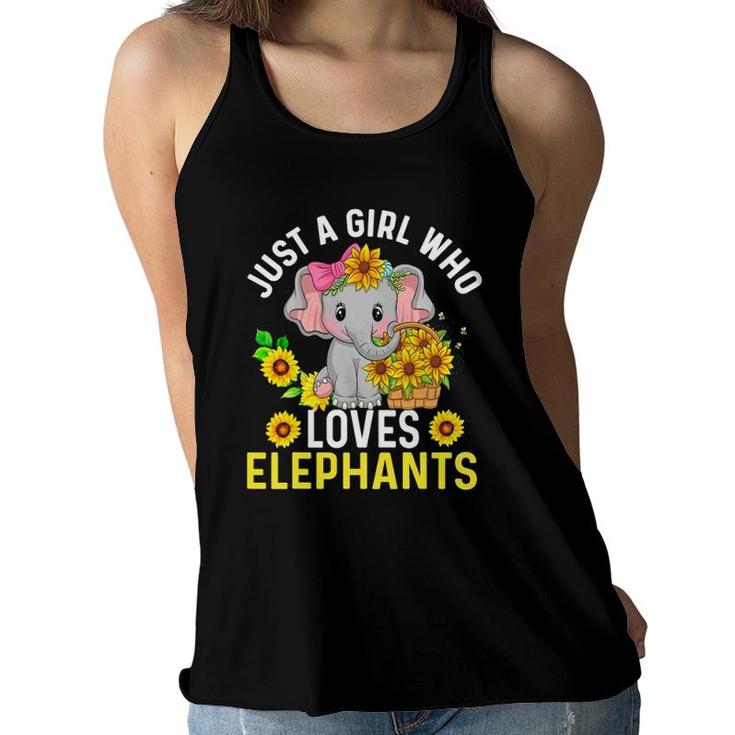 Just A Girl Who Loves Elephants And Sunflowers Lover Women Flowy Tank