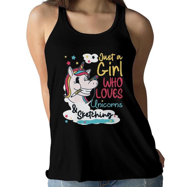 Just A Girl Who Loves Unicorns & Sketching Pullover Women Flowy Tank
