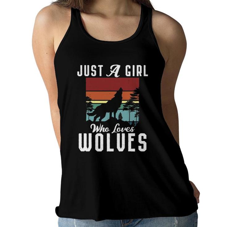 Just A Girl Who Loves Wolves Gift Animal Lover Vintage Women Flowy Tank