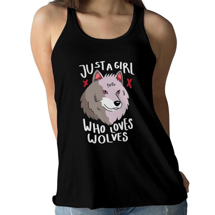 Just A Girl Who Loves Wolves Youth Werewolf Full Women Flowy Tank