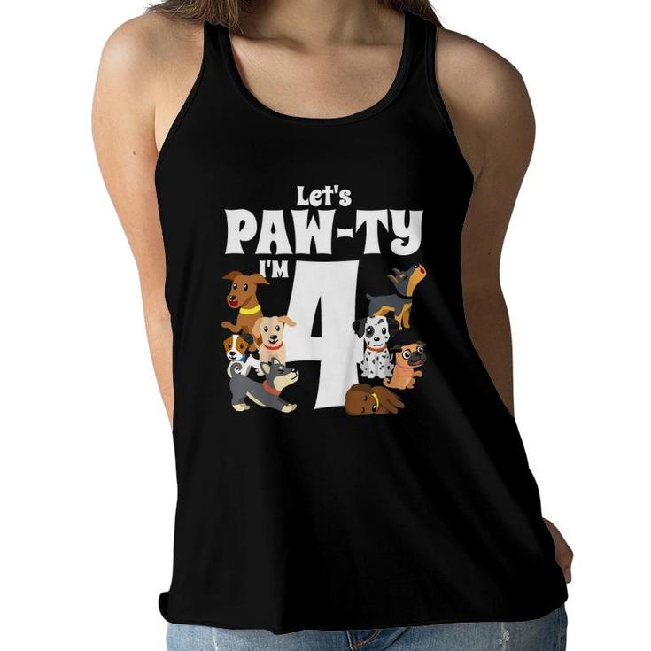 Kids 4 Year Old Puppy Dog Birthday Pawty Dogs 4Th Party Gift Idea Women Flowy Tank