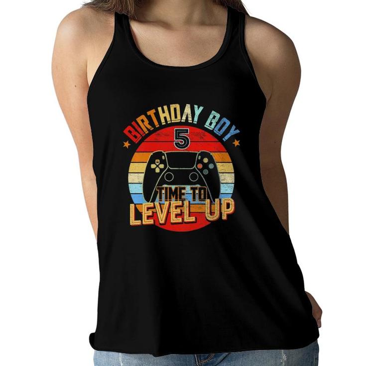 Kids 5Th Birthday Boy Time To Level Up 5 Years Old Women Flowy Tank