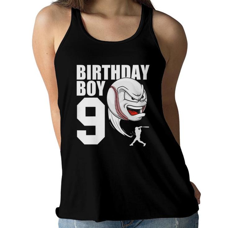 Kids 9 Years Old Baseball Birthday Party Theme 9Th Gift For Boy Women Flowy Tank