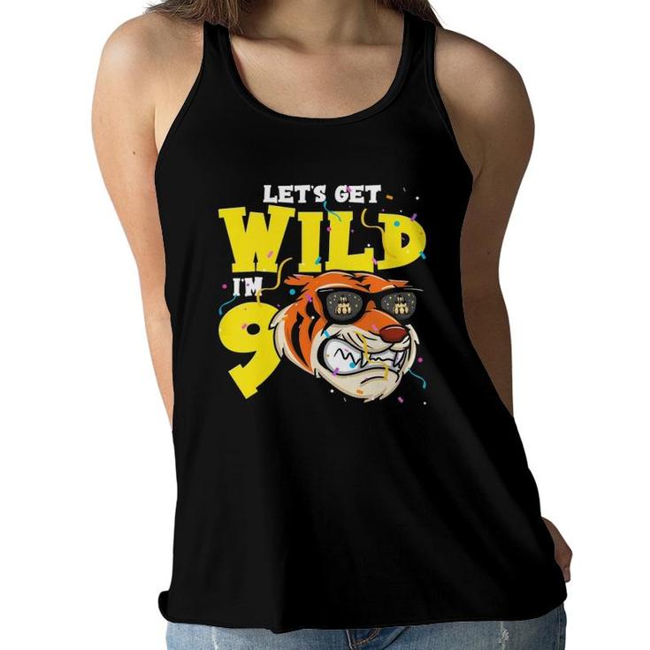 Kids 9Th Birthday Tiger Lets Get Wild 9 Years Old Boy Girl Women Flowy Tank