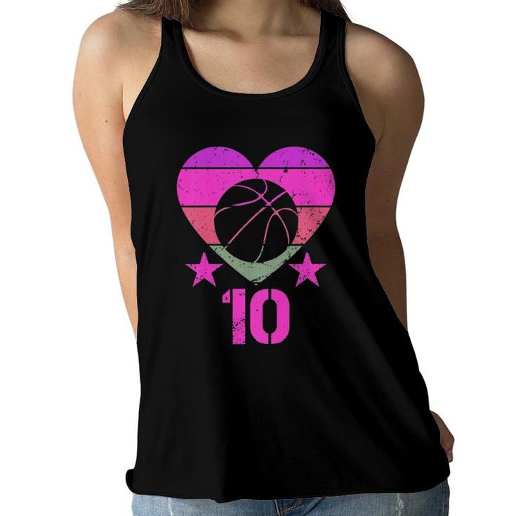 Kids Basketball Birthday 10 Years Old Boy Girl Tenth 10Th Birthday Women Flowy Tank
