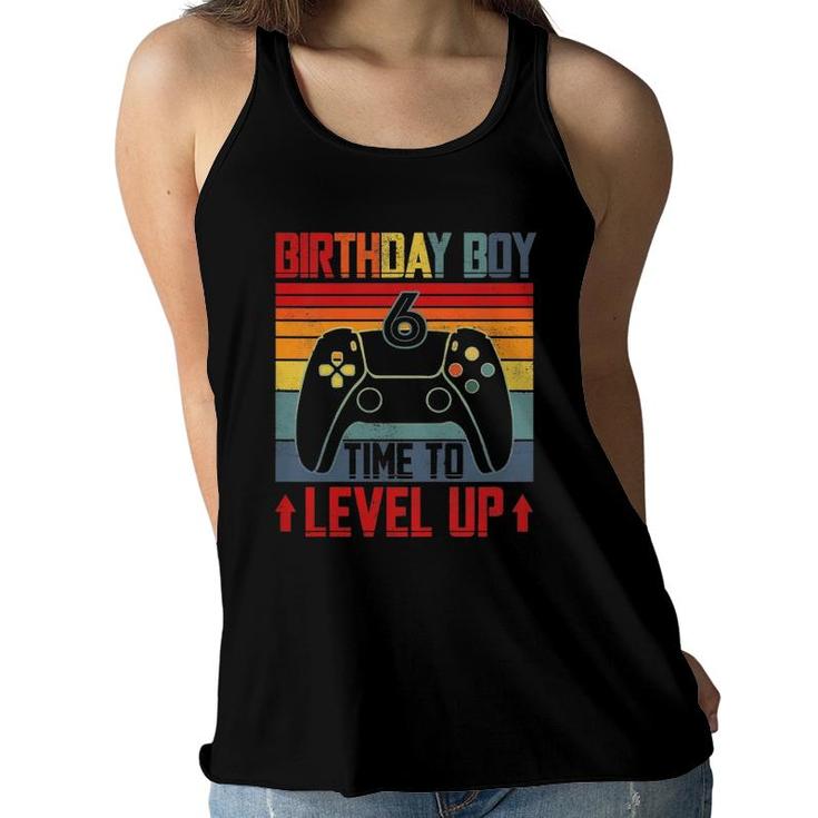 Kids Birthday Boy 6 Time To Level Up Gamer 6 Years Old Boy Women Flowy Tank