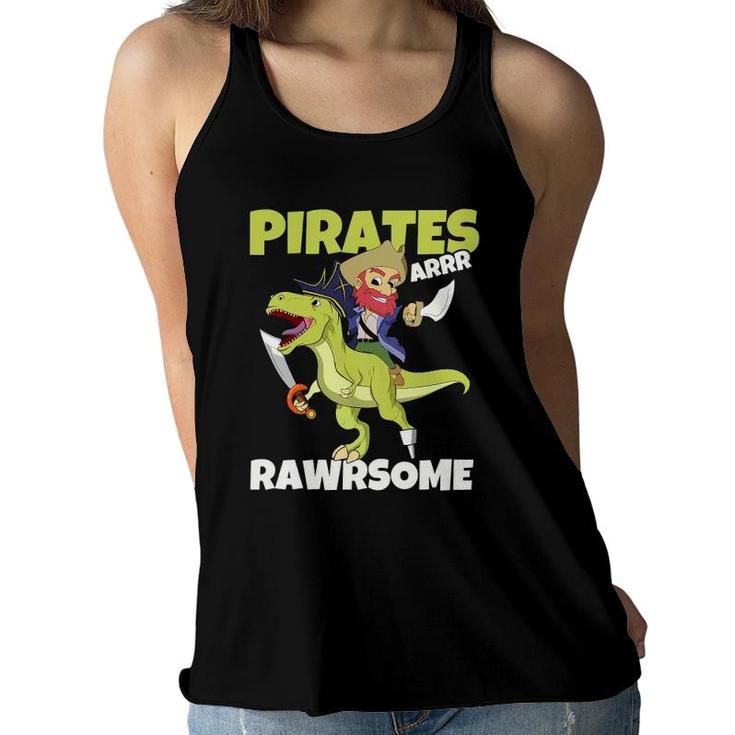 Kids Caribbean Pirates Are Rawrsome Toddler Boy Dinosaur Pirate Women Flowy Tank