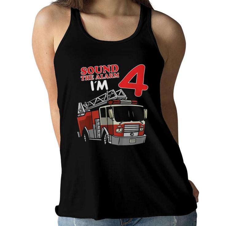 Kids Fire Truck 4Th Birthday Firefighter 4 Years Old Toddler Bday Women Flowy Tank
